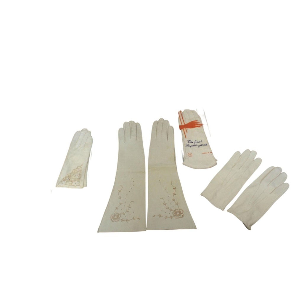 Vintage Aris Van Raalte Kidskin Leather Gloves Lot 5 Pairs Ivory Cream Lace 7.5 - Picture 4 of 16